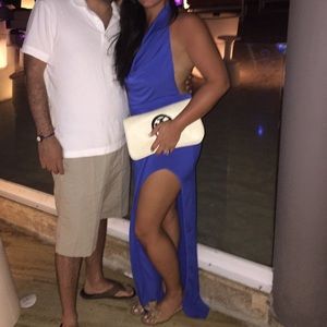 Royal blue open back long dress